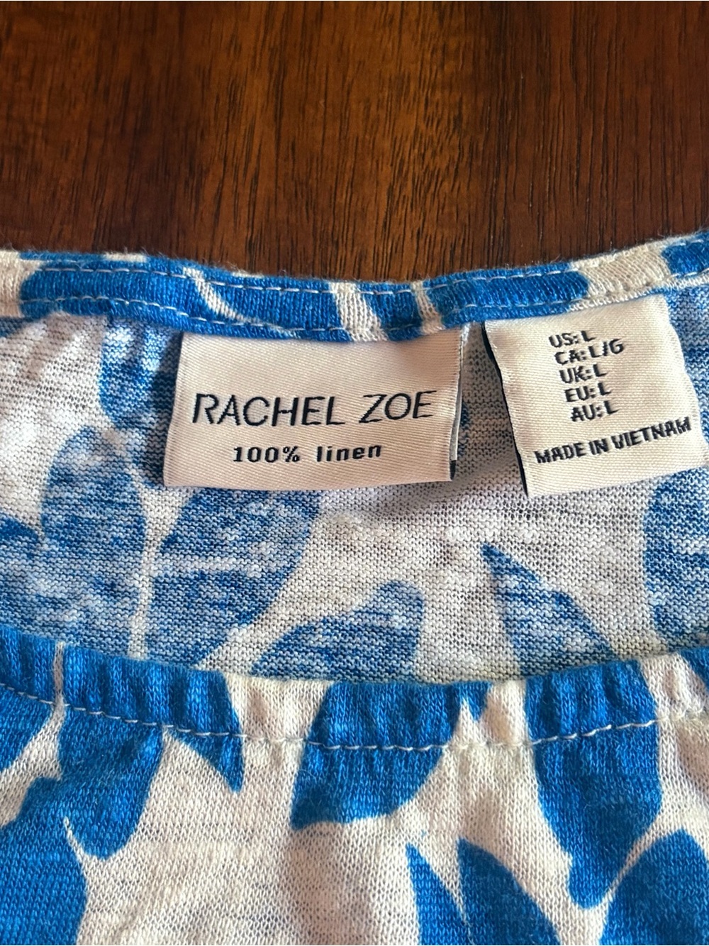 Rachel Zoe Cream Linen Tee with Bold Blue Leaf Print - Picture 4 of 8